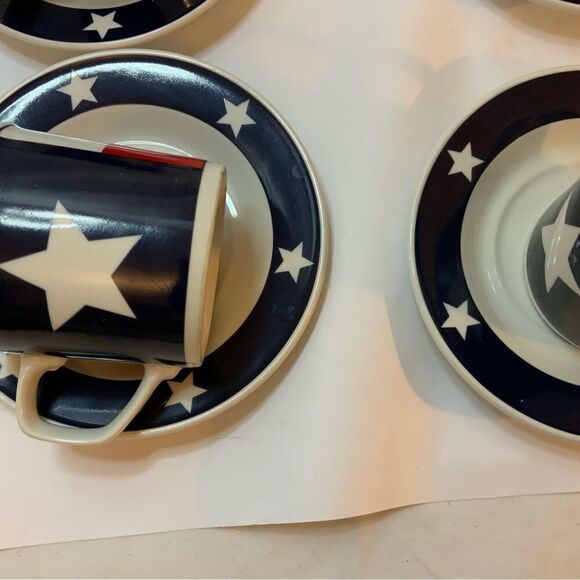 4 Totally Today Texas Flag Lone Star Cups Mugs Saucers White Blue Patriotic A11 - Picture 2 of 7